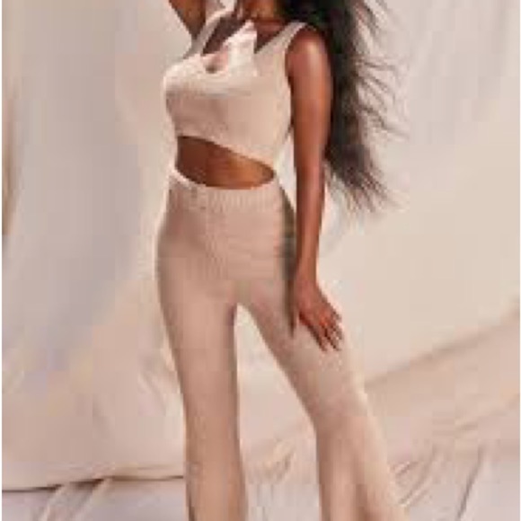 Carbon 38 Fuzzy Matching Crop Top and Pants Set M Brown - Picture 13 of 16